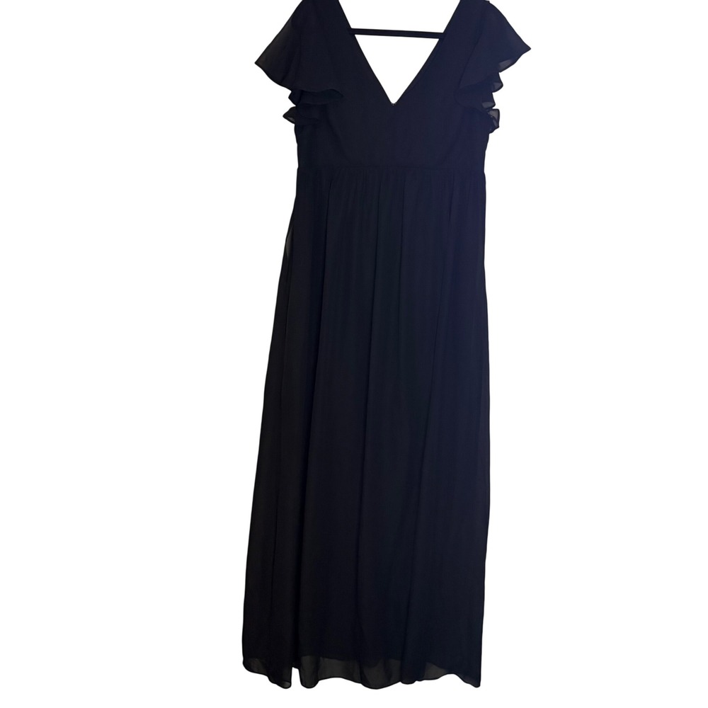 Birdy‎ Grey Hannah Chiffon Maxi Dress Black V Neck Bridesmaid Formal Large